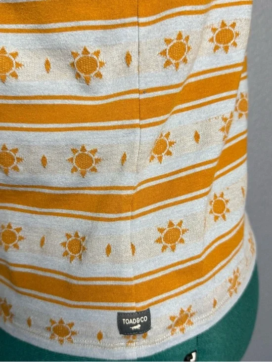 Toad&Co Sun Print Tee L Cream Yellow Striped Organic Cotton - Picture 4 of 6